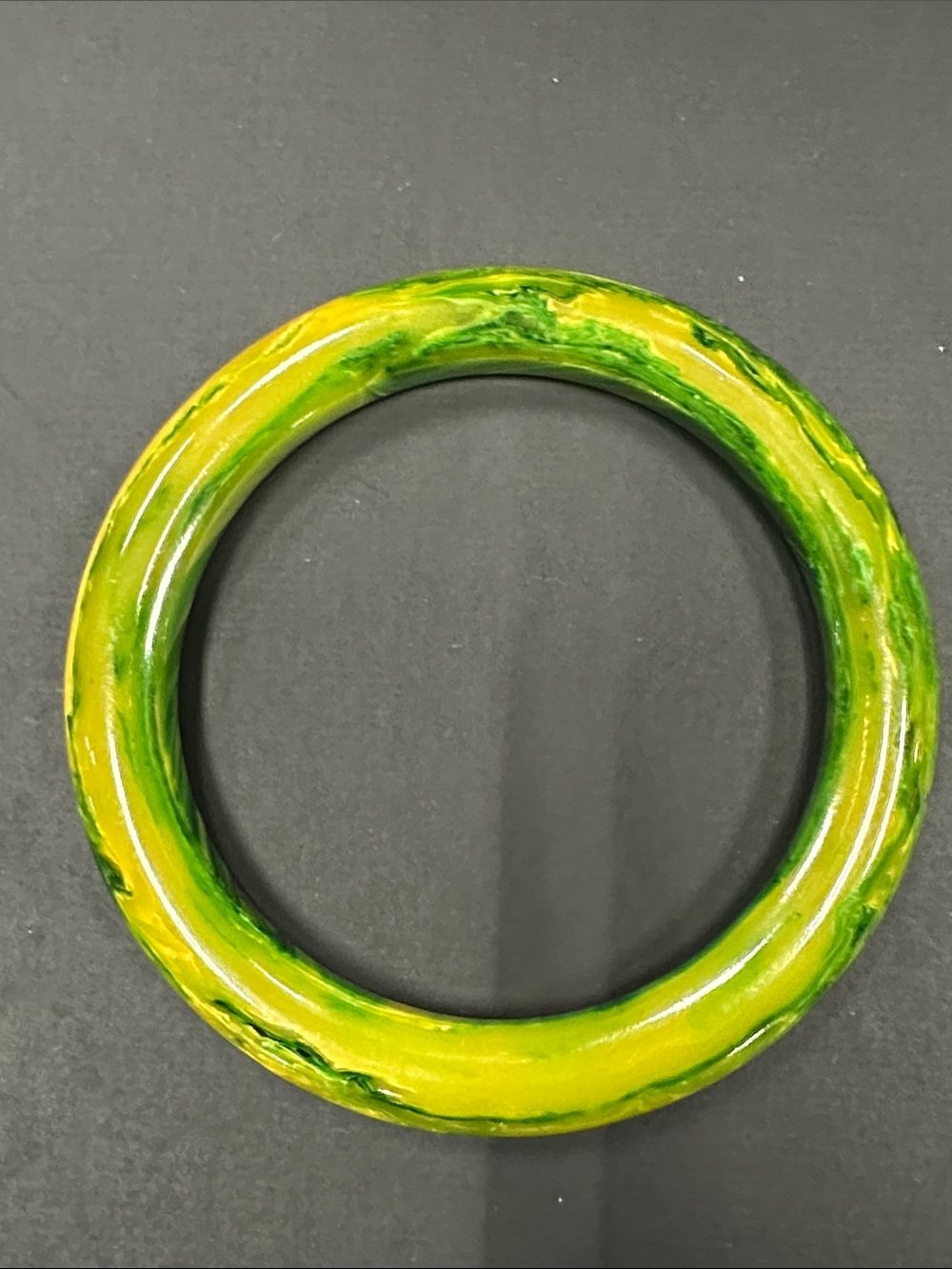 Bakelite Yellow & Green Bangle 3X3”